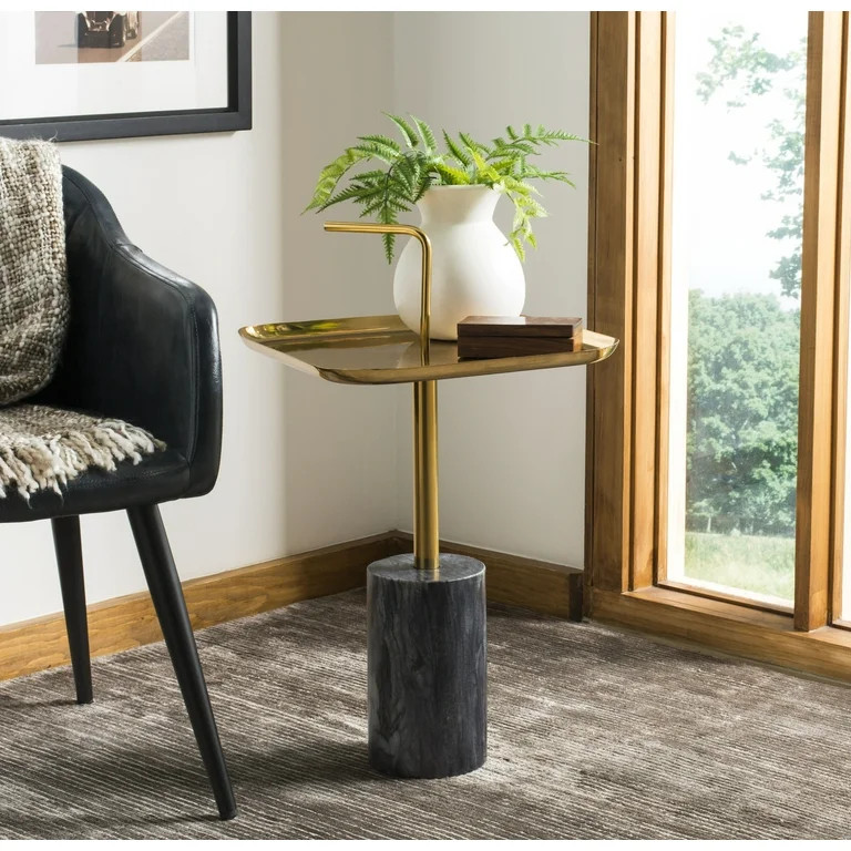 Safavieh Artemis Square Brass Top Side Table with Handle, Brass/Marble | Walmart (US)