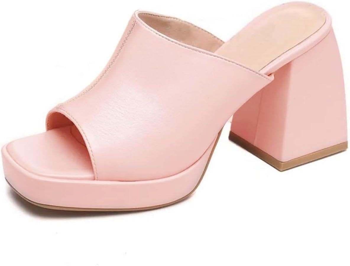 Coutgo Womens Chunky Platform Mules Sandals Slip On Block Heels Square Toe High Heeled Dress Shoe... | Amazon (US)