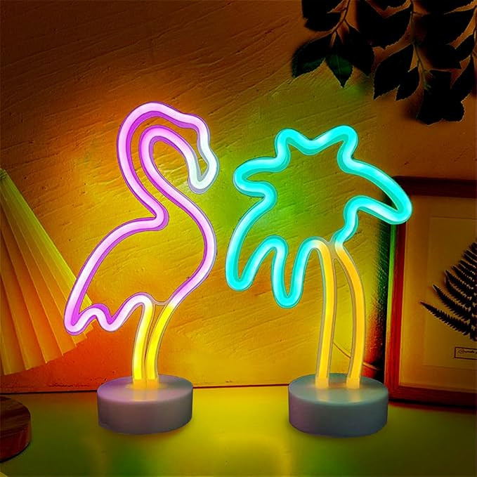 UrsaMajor 2 Pack Neon Signs, Pink Flamingo & Neon Palm Tree, USB/Battery Powered, Energy Efficien... | Amazon (US)