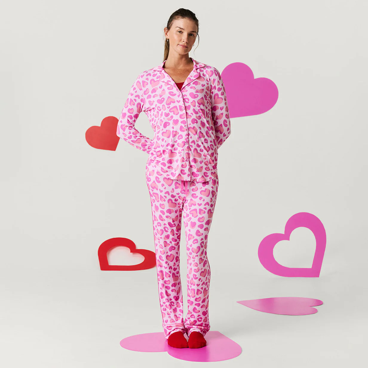 Valentine's Pink Luxe Womens Pajamas | Love Leopard | Posh Peanut