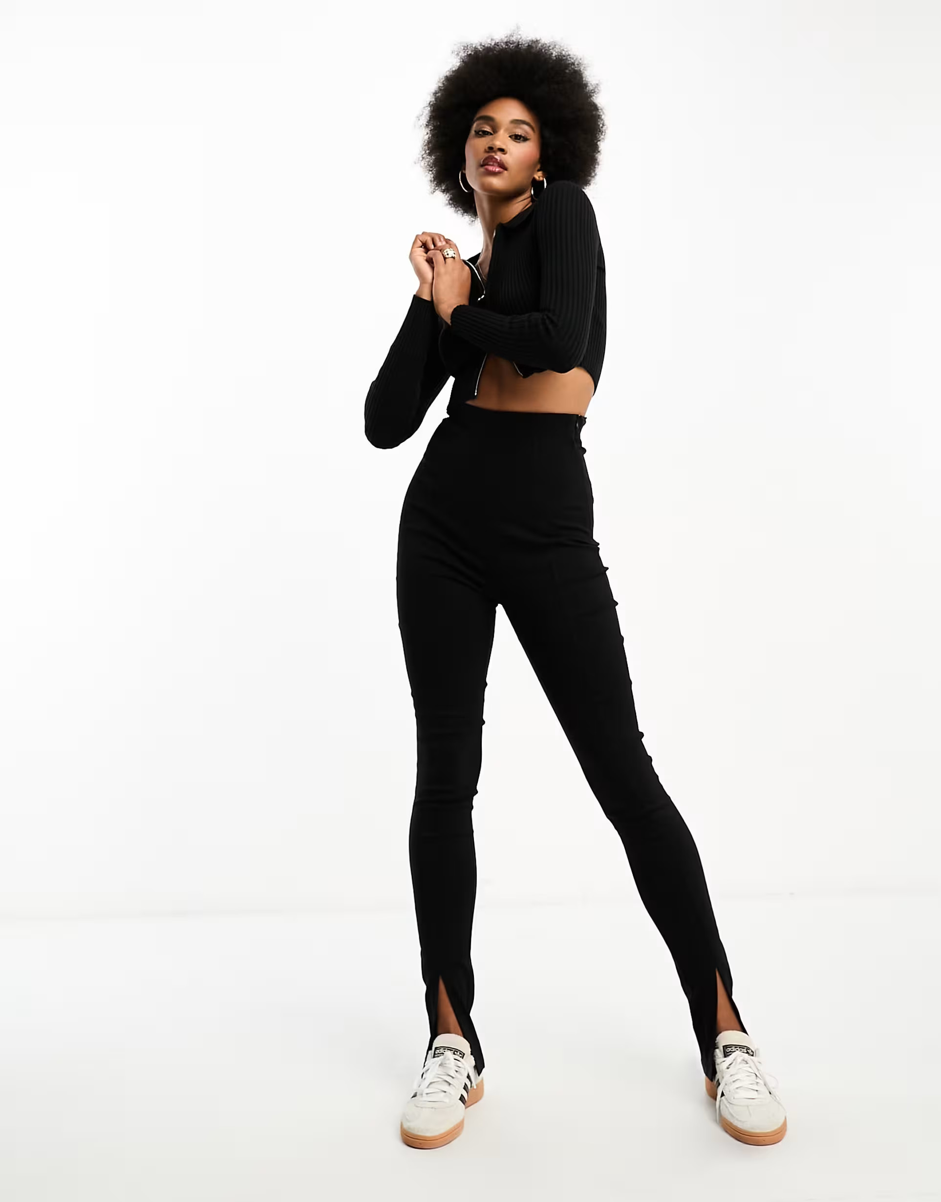 Heartbreak Tall bengaline slim fit trousers with hem split co-ord in black | ASOS (Global)