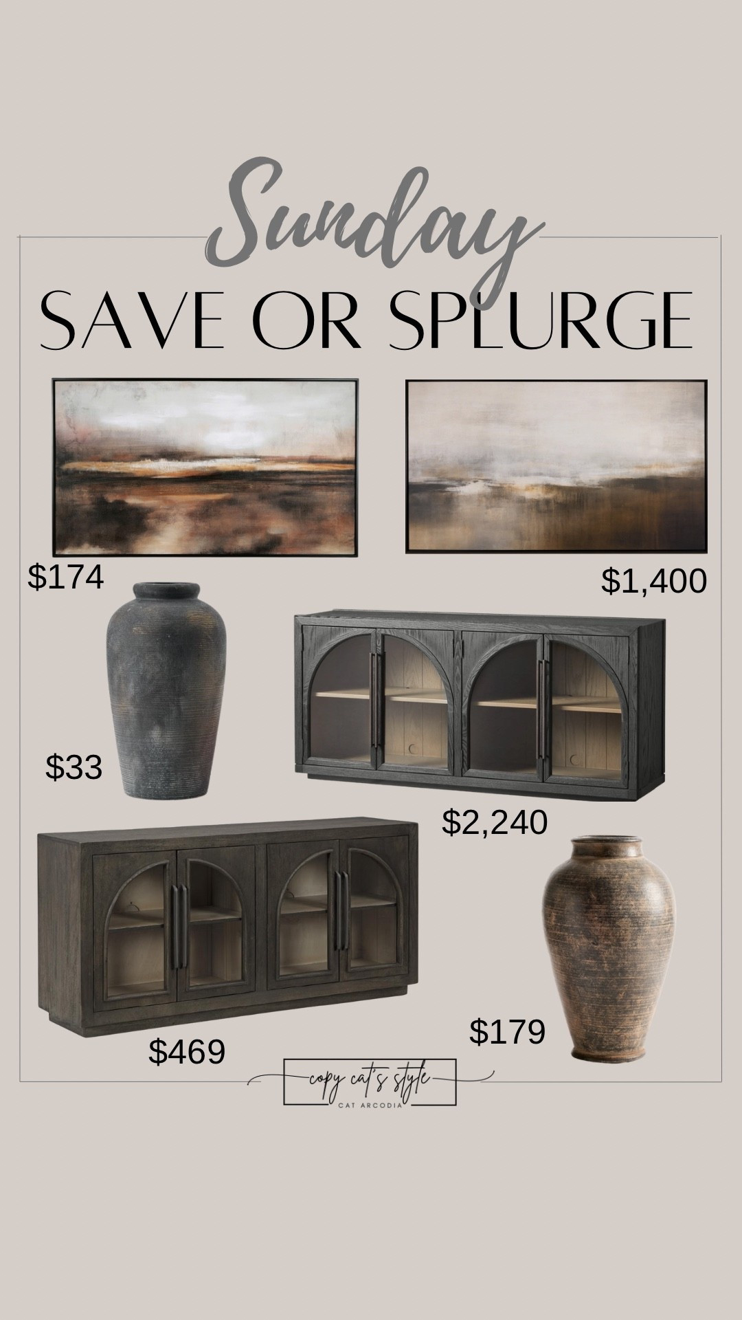Save or splurge home finds. Wall art, tall vases, consoles, arched cabinets, tv cabinets.

#LTKHome #LTKSaleAlert