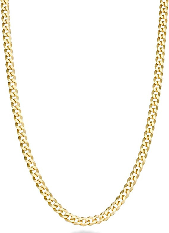 Miabella Solid 18k Gold Over 925 Sterling Silver Italian 3.5mm Diamond Cut Cuban Link Curb Chain ... | Amazon (US)