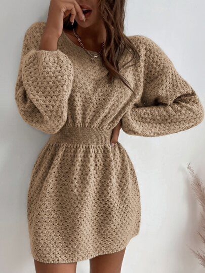 Batwing Sleeve Corset Waist Sweater Dress | SHEIN