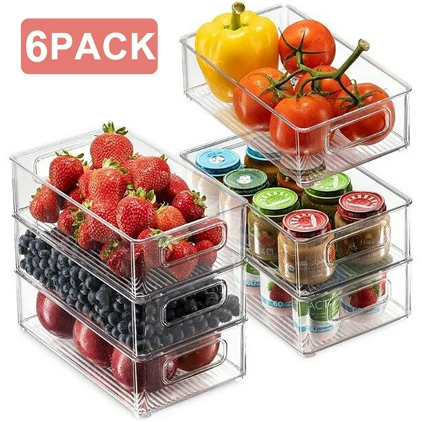 WEPSEN Set of 6 Refrigerator Organizer Bin Clear Plastic Stackable Fridge Freezer Storage Contain... | Walmart (US)