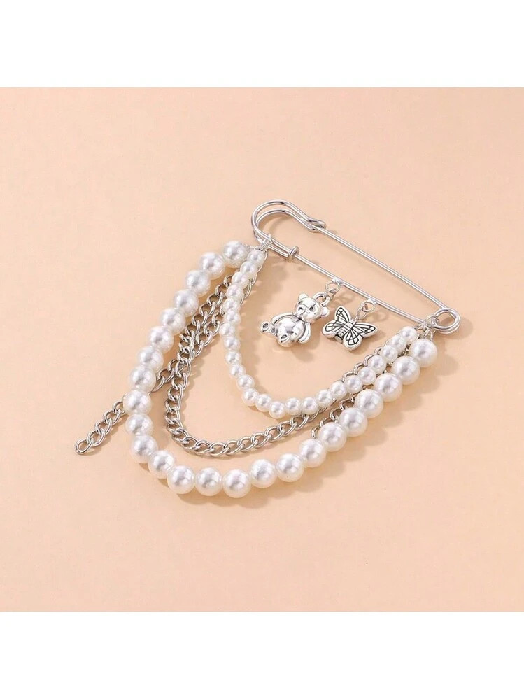 1PC vlinder, teddybeer, parelketting broche, trendy multi-element retro pin-accessoires, veilighe... | SHEIN