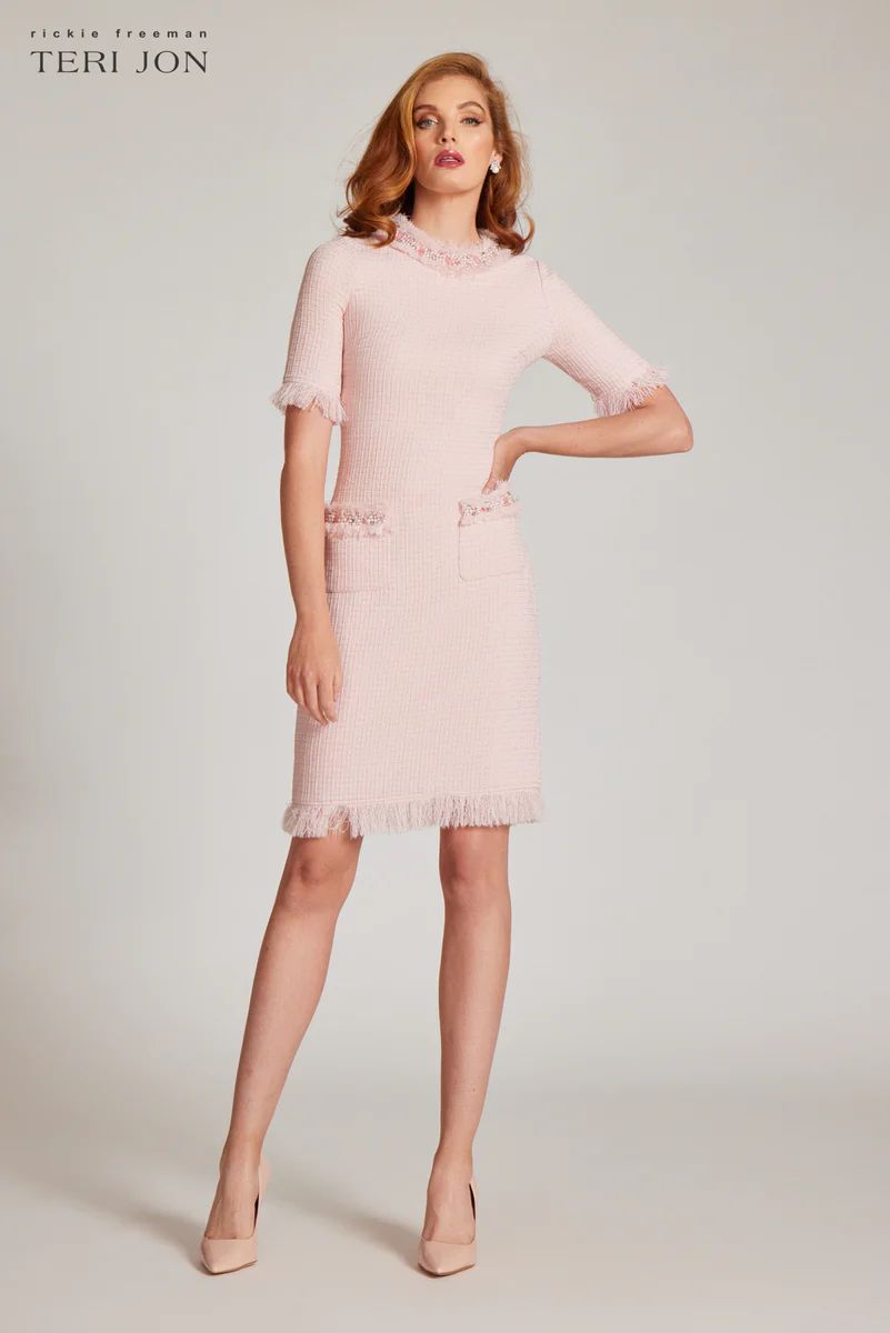 Tweed Fringe Bead Trim Pocket Dress | TERIJON