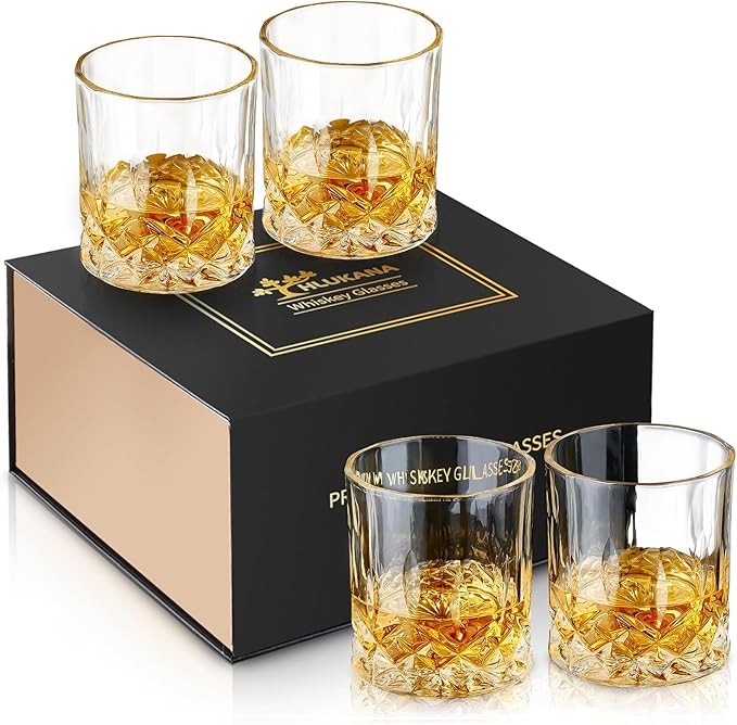 Old Fashioned Whiskey Glasses Set of 4, 11 OZ Cocktail Glasses with Luxury Box, Bourbon Cocktail ... | Amazon (US)