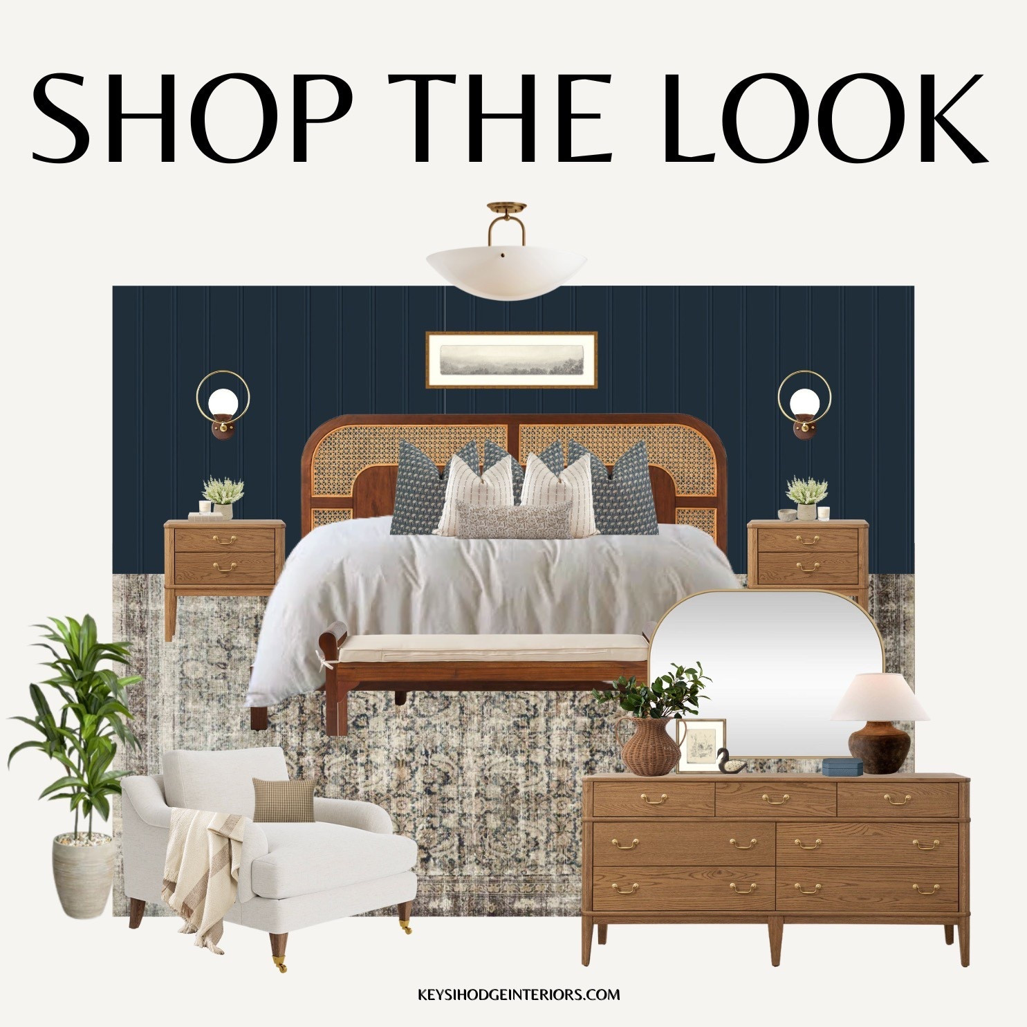 Moody, warm, and grounded.
This bedroom mixes classic wood tones with deep navy walls and textured layers for a look that feels both cozy and elevated. 

#PrimaryBedroomStyle #ClassicMeetsModern #MoodyBedroom #ShopTheLook #KeysiHodgeInteriors #WarmNeutrals #LayeredDesign

#LTKHome #LTKStyleTip