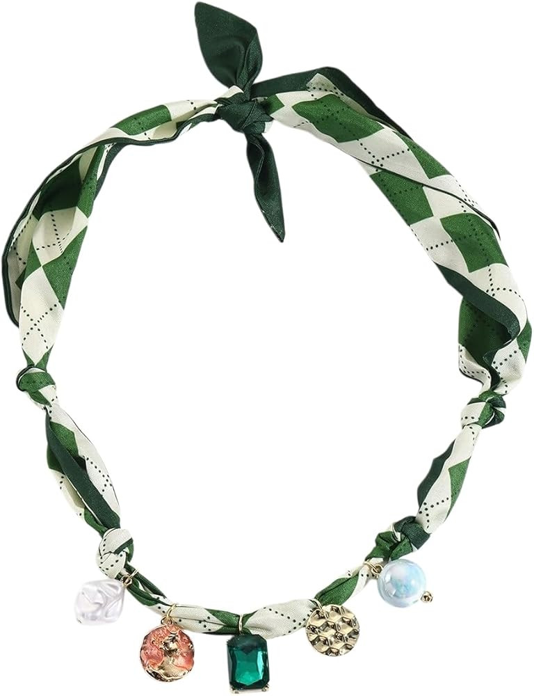 Scarf Bandana Necklace with Charm Colorful Silk Flower Crystal Heart Pearl Choker Necklace Fabric... | Amazon (US)
