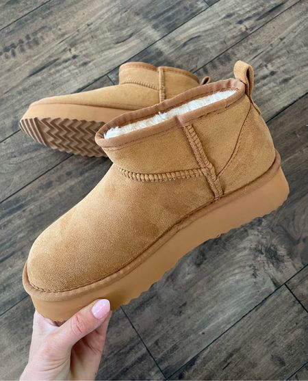Ugg look for less! These are under $45 on sale and the look is amazing— they’d make a wonderful gift! I usually wear a 7.5 and sized up to an 8. Size up esp for a high instep!! It took one wear (on thanksgiving) to help them feel comfy and “broken in!”

#LTKCyberWeek 

#LTKGiftGuide #LTKHoliday