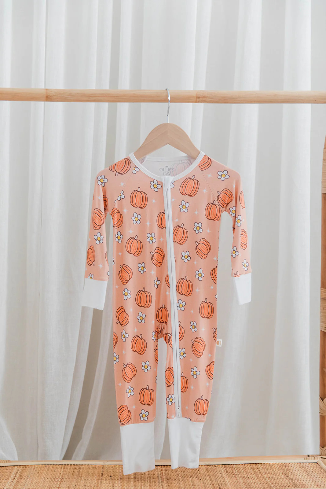 Baby & Toddler Zippered Loungewear Romper – Pumpkin Print | Ollie's Day