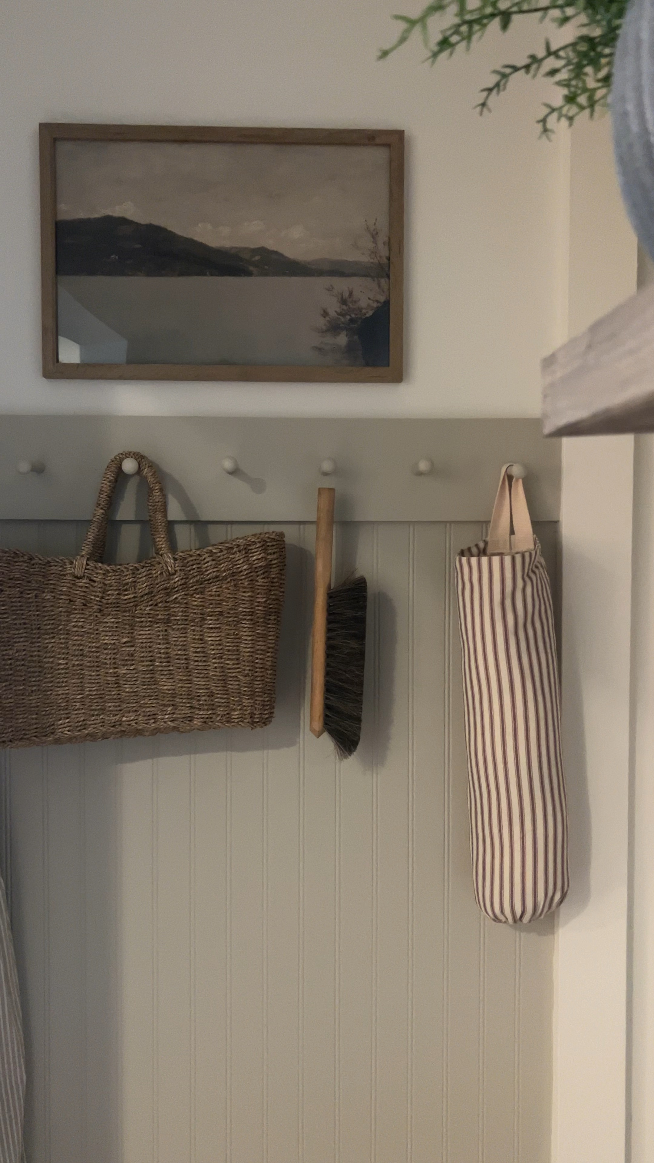 Pantry decor | peg rail | peg wall | small broom | grocery bag holder | | vintage art  | market basket 

#LTKhome #LTKfindsunder100 #LTKfindsunder50