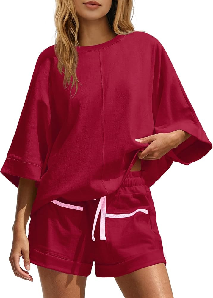 Nirovien Womens 2 Piece Short Sets Two Piece Outfits Oversized Half Sleeve Tops High Waisted Shor... | Amazon (US)