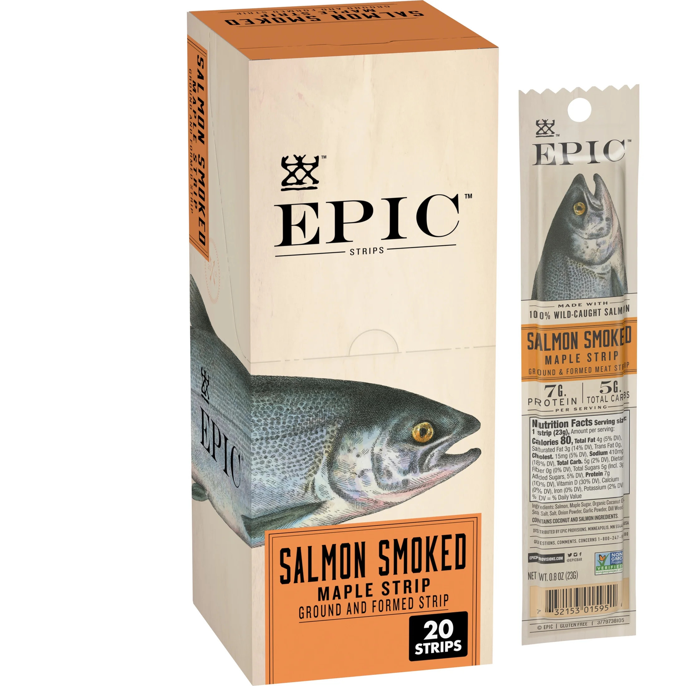 EPIC Salmon Smoked Maple Strips, Wild Caught, Paleo Friendly, Protein Snack, 20 Count, 16 oz | Walmart (US)