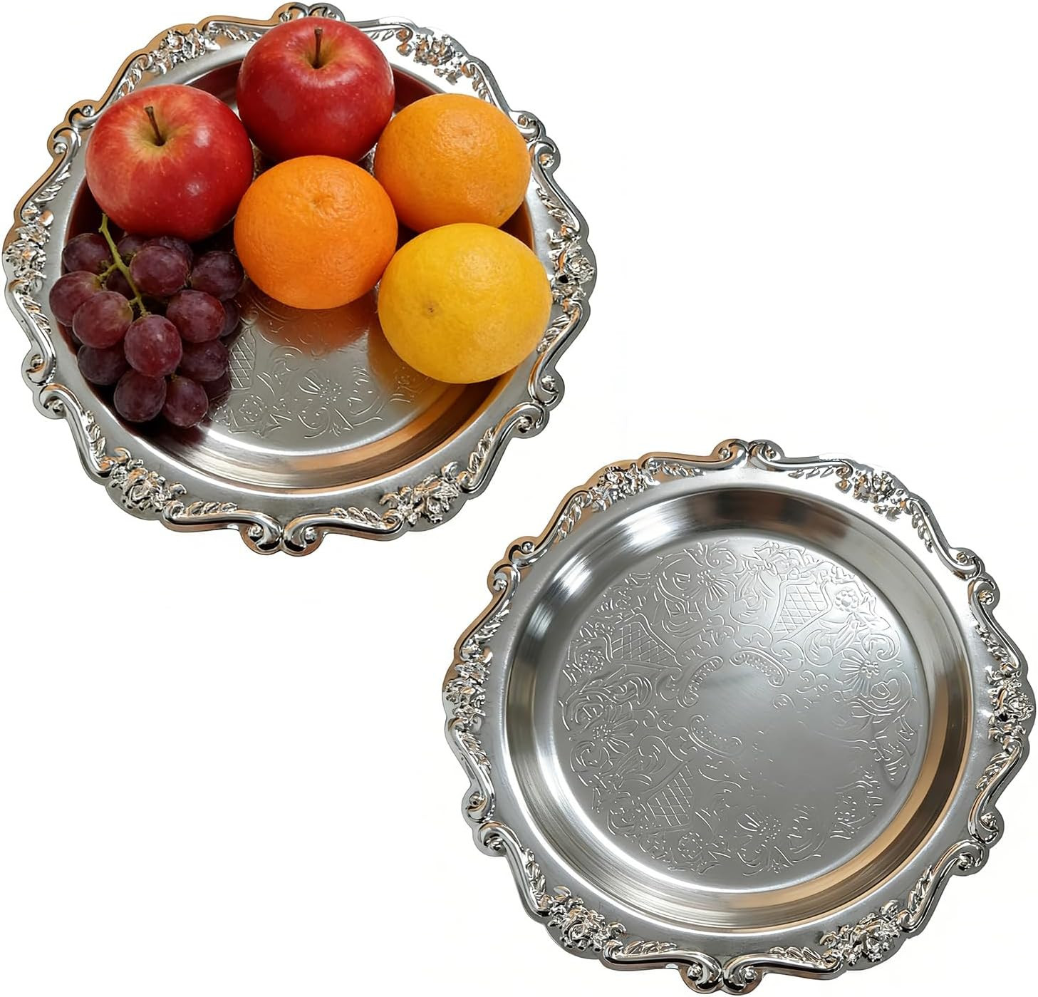 Round Silver Tray, Serving Platters, Vintage Metal Dessert Snack Platter, Decorative for Coffee Table, Fruits Party Displays,7.9 Inch, 2Pack | Amazon (US)
