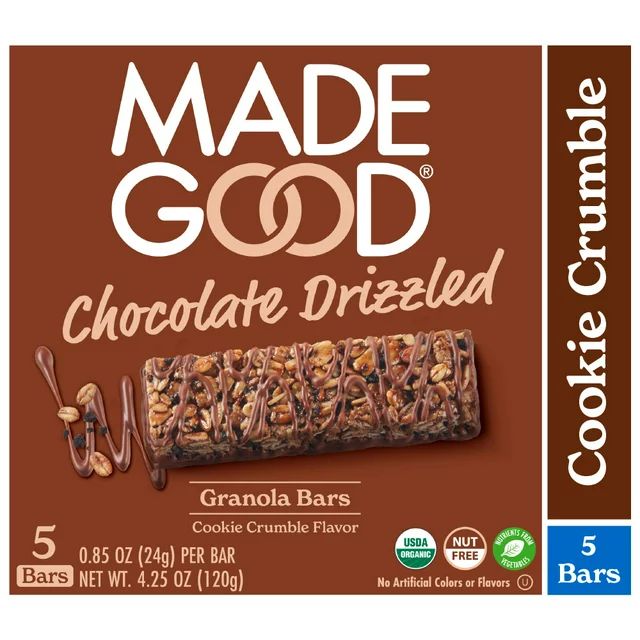 MadeGood Chocolate Drizzled Cookie Crumble Granola Bars, 5 Count (0.78oz Each) | Walmart (US)