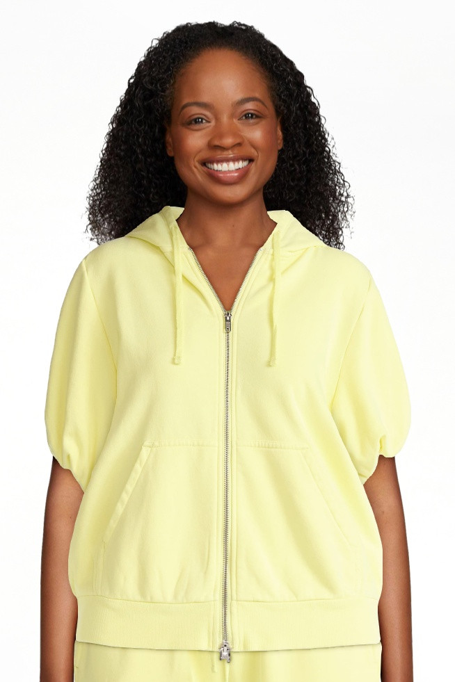Scoop Women’s Mineral Washed Zip Hoodie with Short Puff Sleeves, Sizes XS-XXL | Walmart (US)