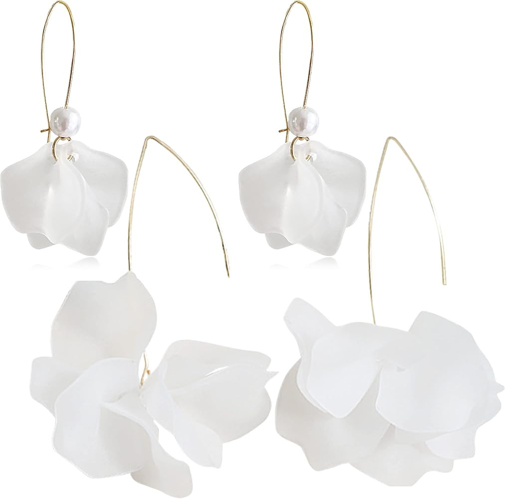 D.Rosse Boho Rose Petal Dangle Resin Earrings - Long Drop Acrylic Tiered Flower Earrings - Statem... | Amazon (US)