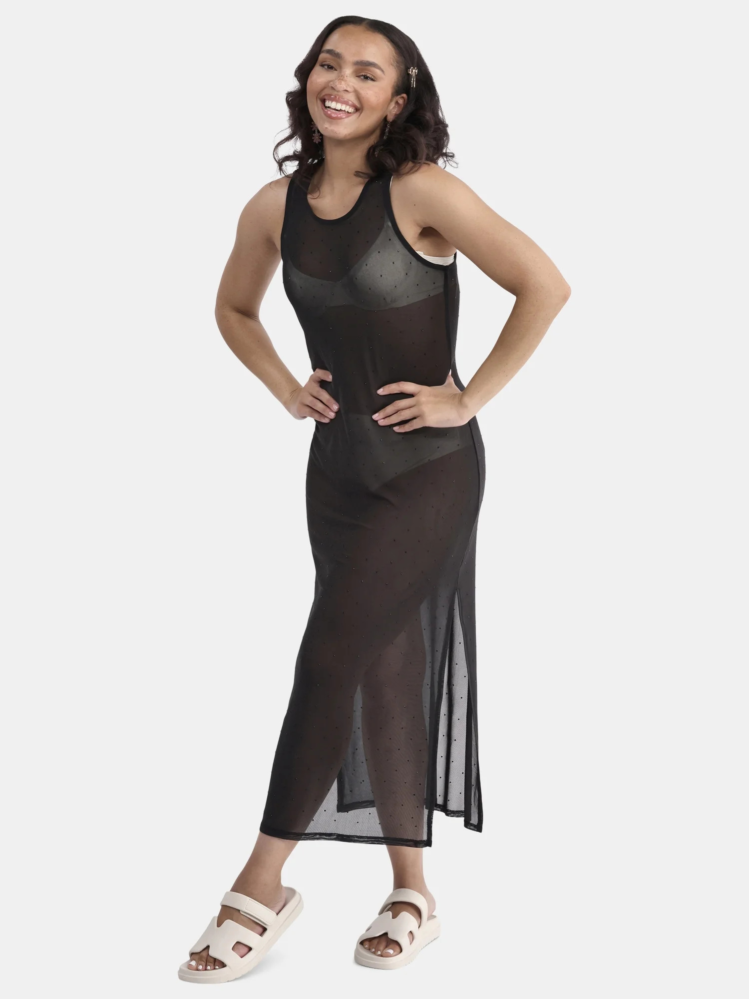 No Boundaries Women's Sheer Bling Maxi Dress Coverup, Sizes XXS - XXL - Walmart.com | Walmart (US)