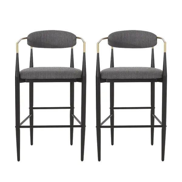 Elmore Fabric and Iron 30 Inch Barstools (Set of 2) by Christopher Knight Home - Beige/Black/Gold | Bed Bath & Beyond