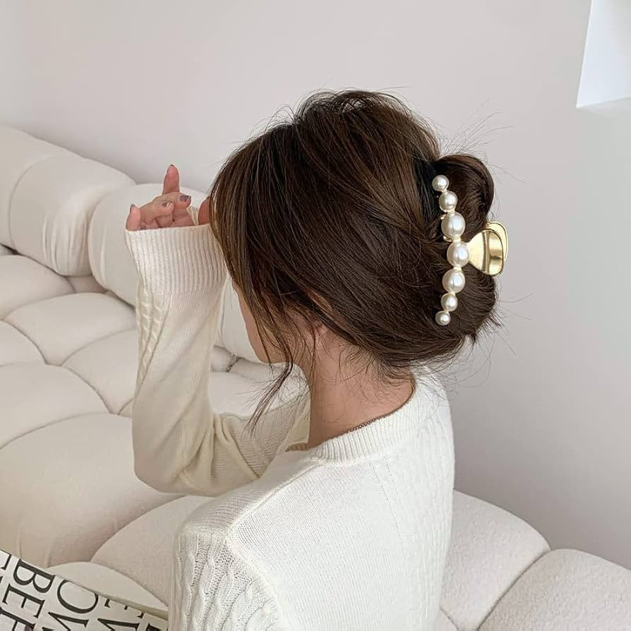Hair Clip, Large Pearl Gold Metal Hair Claw Clips, Nonslip Hair Accessories for Thick Long Hair, ... | Amazon (US)