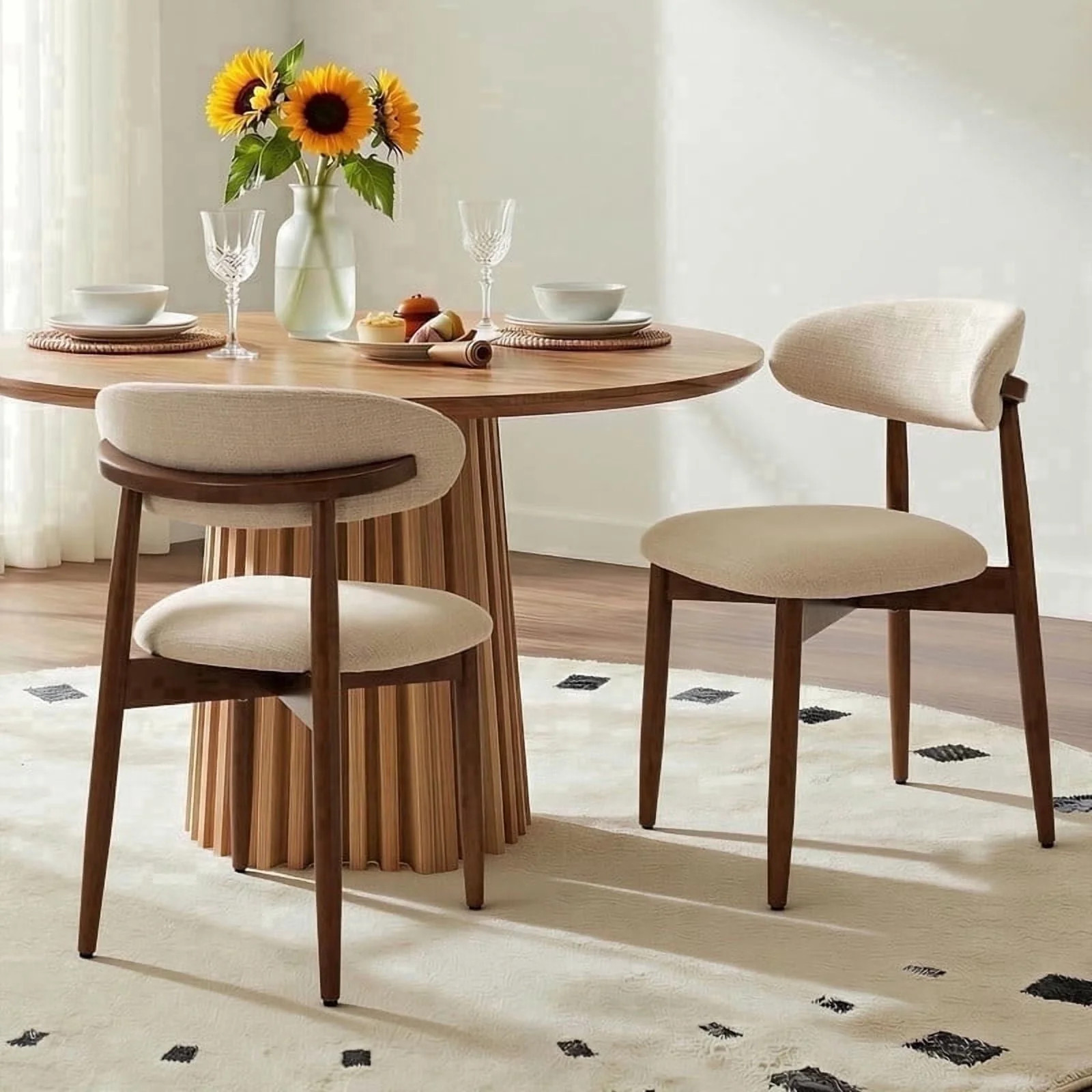 COLAMY NOYA Mid-Century Wooden Dining Chair Set of 6, Upholestered Kitchen Dining Chairs with Padded Seat, Modern Side Dining Chair for Dining Room & Kitchen, Camel | Walmart (US)