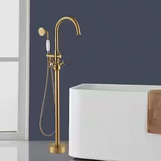 Satico 45-1/4 in. 2-Handle Freestanding Tub Faucet with Hand Shower Head in Brushed Brass XL019WF... | The Home Depot