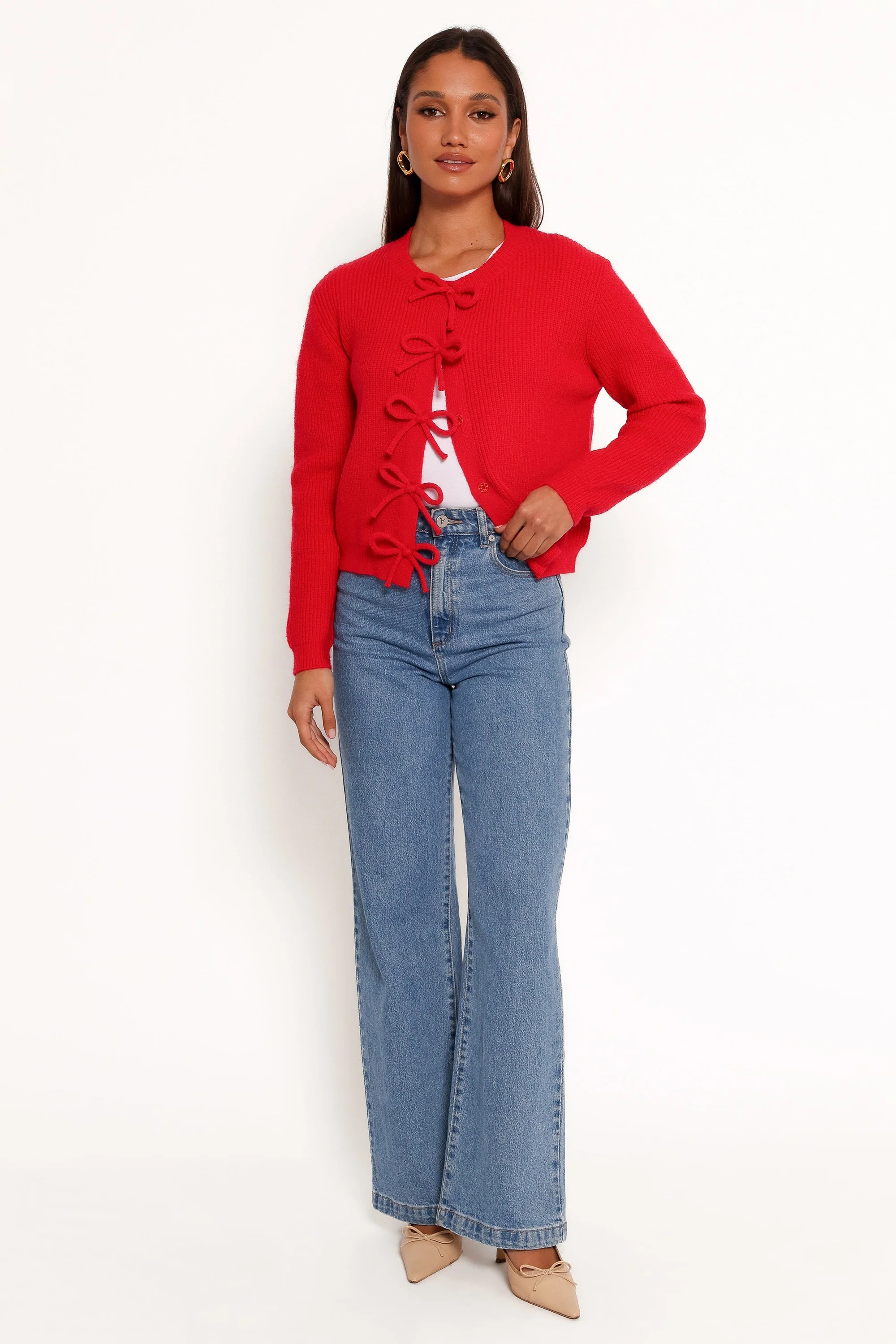 Wilde Bow Front Cardigan - Red | Petal & Pup (US)
