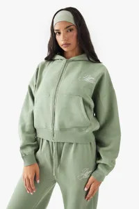 DSGN Studio Embroidered Boxy Zip Through Hoodie | boohoo (US & Canada)