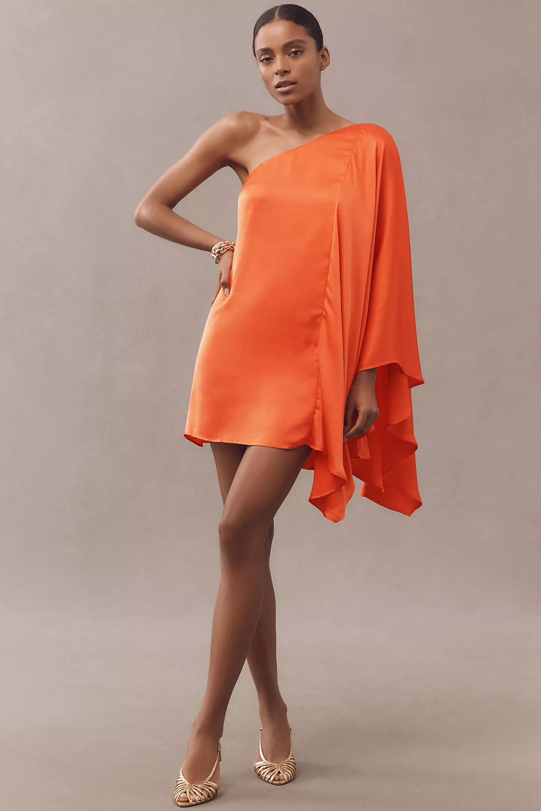 BHLDN Tiana One-Shoulder Satin Kaftan Mini Dress | Anthropologie (US)