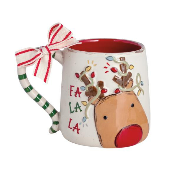 Mud Pie Christmas Reindeer Bow Mug in White | Stoneware | Mud Pie