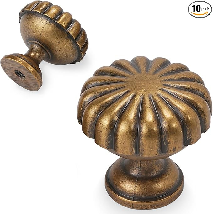 10 Pack Kitchen Cabinet Handles Antique Brass Cabinet Knobs Vintage Drawer Knobs Kitchen Hardware | Amazon (US)