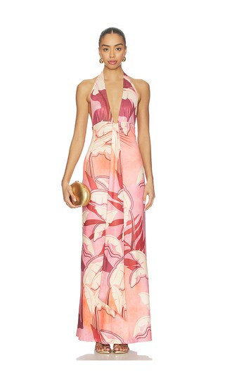 SEVEN WONDERS Kaeli Tie Front Halter Maxi Dress in Pink. - size L | Revolve Clothing (Global)