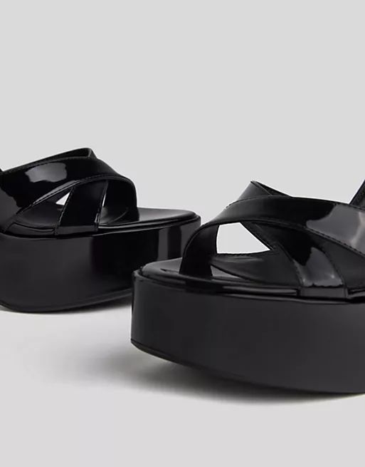 Bershka retro platform heeled sandals in black | ASOS (Global)