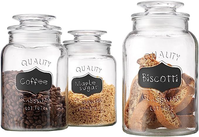 Glass Canister Set for Kitchen or Bathroom, Apothecary Glass Food Storage Jars with Airtight Lid ... | Amazon (US)