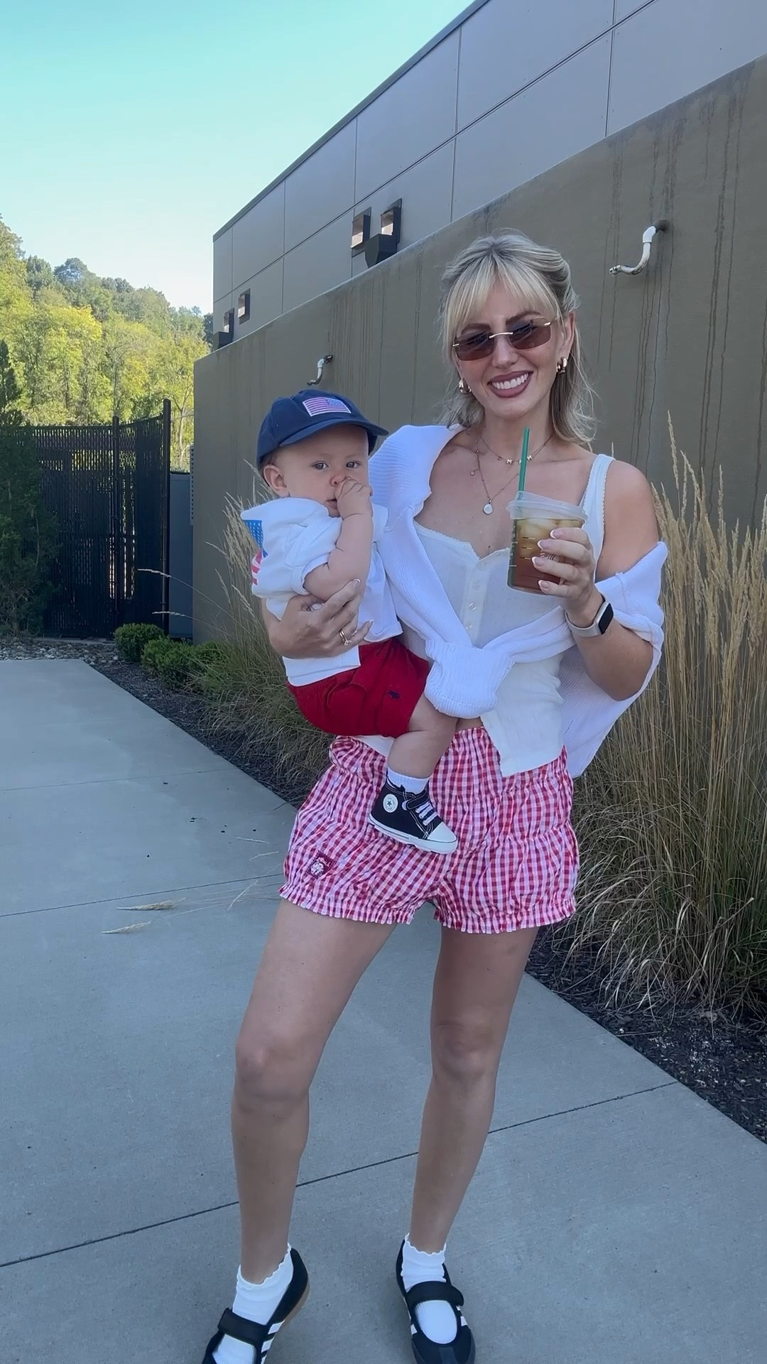 Our Labor Day outfits! Wearing S in tank & shorts & L in sweater. Obsessed with these Adidas sneakers!

#LTKFamily #LTKShoeCrush #LTKBaby