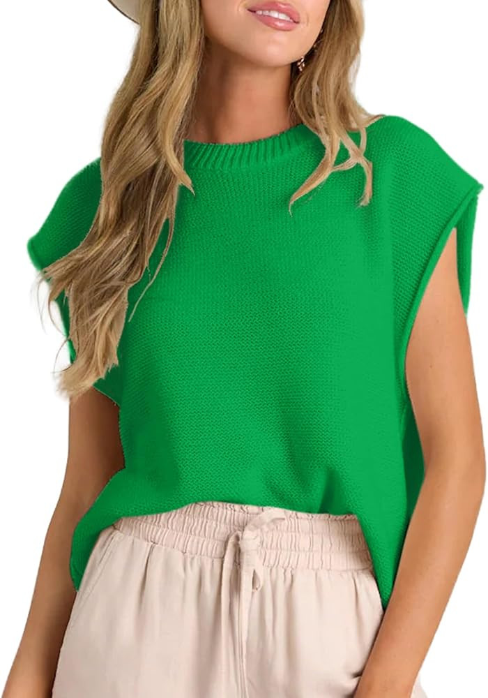 Neweek Women's Cap Sleeve Sweater Vest Crew Neck Sleeveless Casual Knit Tops Spring Summer Fall 2... | Amazon (US)