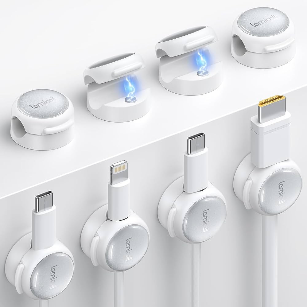 Magnetic Cable Clips Cord Organizer - Lamicall 8Pack [Crystal-Clear & Silver Shine] Cable Managem... | Amazon (US)
