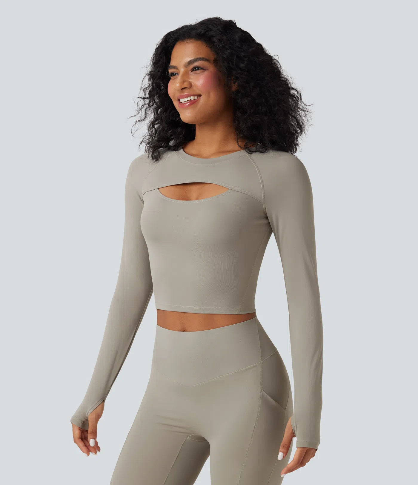 SoftlyZero™ QuickDry Cut Out Long Sleeve Thumb Hole Cropped Yoga Sports Top | HALARA