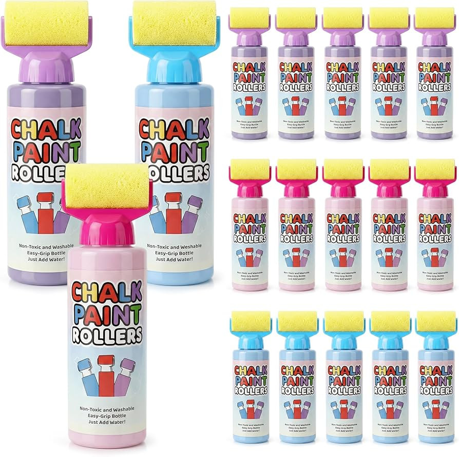 Eaasty 18 Pcs Roller Sidewalk Paint Set Washable Powdered Chalks Mix in Water Paint Rollers 3 Col... | Amazon (US)