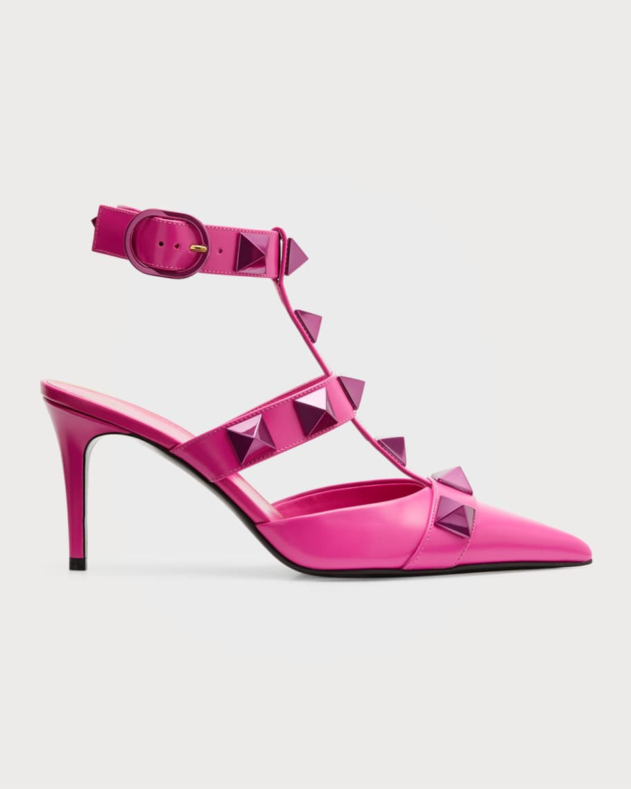 Valentino Garavani Roman Stud Ankle-Strap Leather Pumps | Neiman Marcus