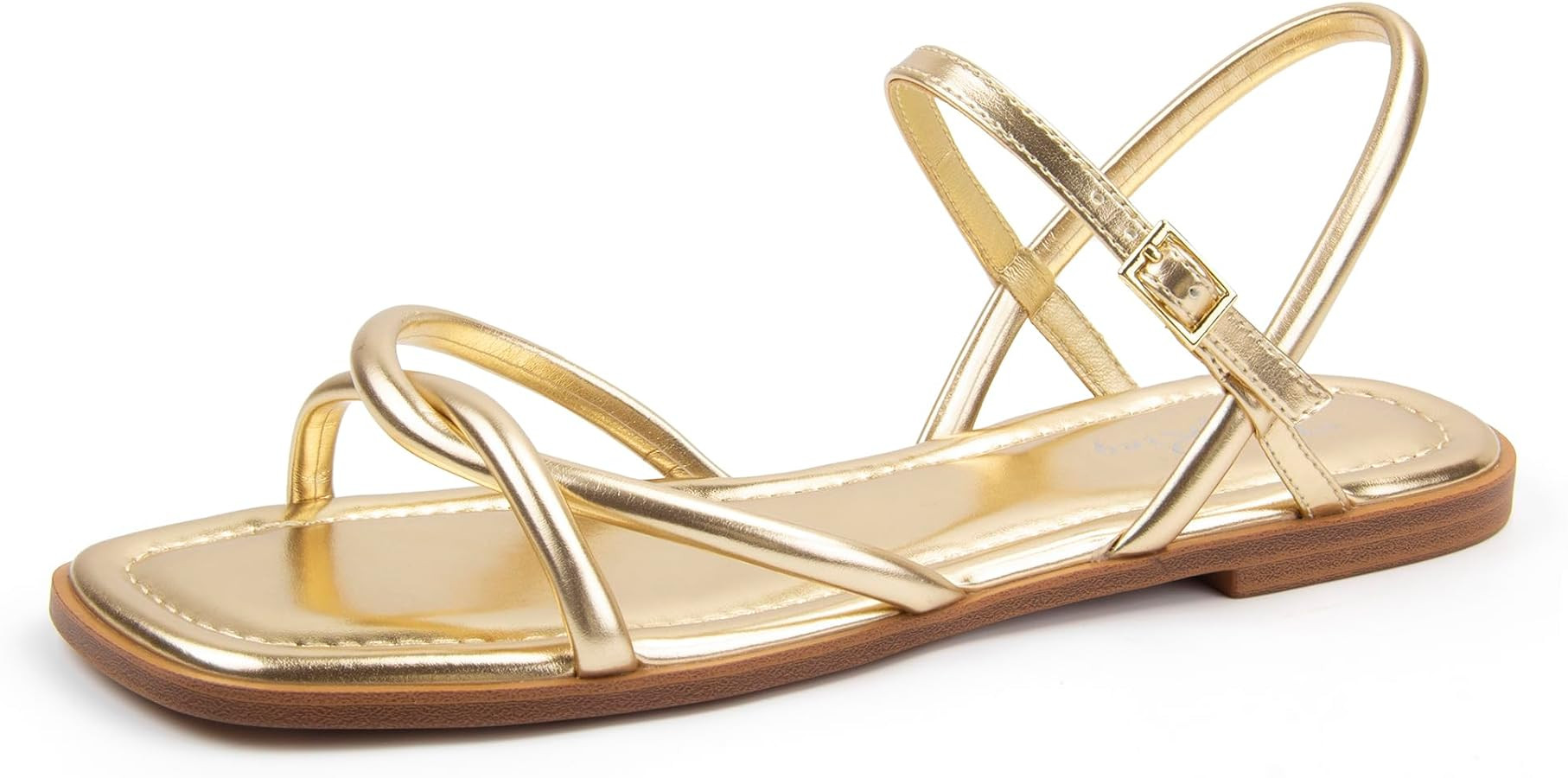 Amazon.com | FancyRing Women's Strappy Flat Sandals Summer Square-Toe Open-Toe Sandals Comfortabl... | Amazon (US)