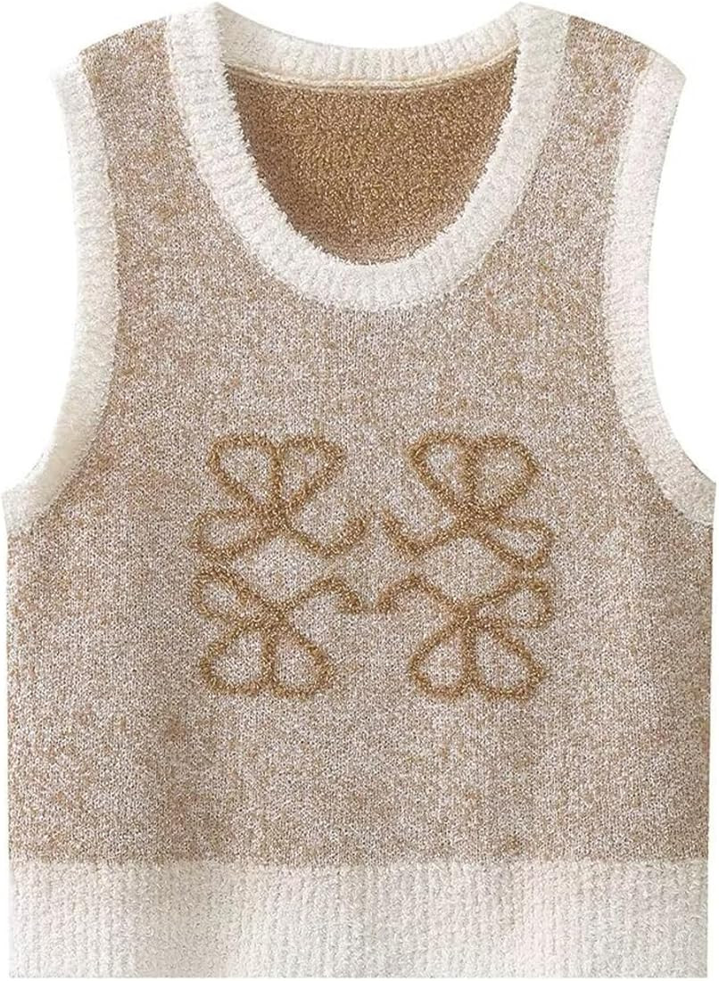 2024 Fall Cropped Sweater Vest Casual Loose Knit Pullover Sleeveless Sweater for Top | Amazon (US)