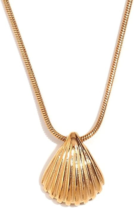 Minimalist Sea Shell Pendant Necklace for Women Stainless Steel Fashion 18K Golden Plated Beach P... | Amazon (US)