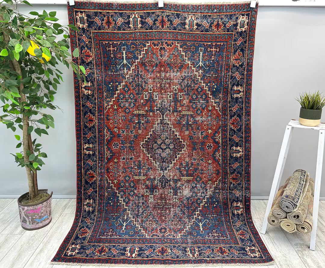 Red Persian Area Rug 4x6, Vintage Turkish Rug, Handmade Entryway Livingroom Bedroom Rug,boho Farm... | Etsy (US)
