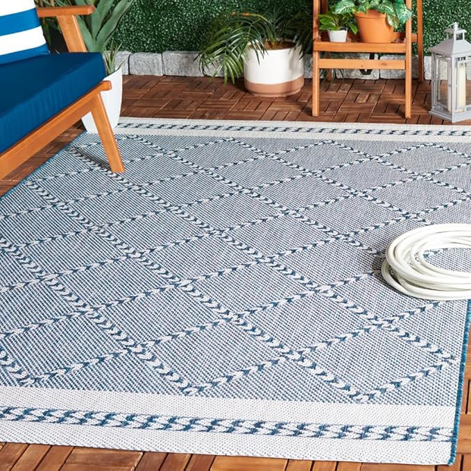 SAFAVIEH Washable Rug Outdoor Courtyard Collection - 5'3" x 7'7", Navy & Ivory, Non-Shedding & Ea... | Amazon (US)
