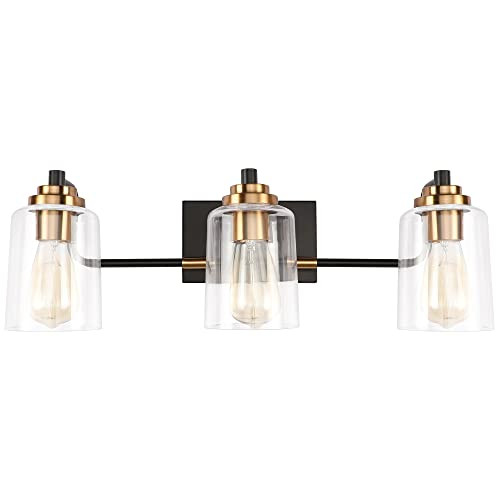 SOLFART Bathroom Light Fixtures 3-Light Vintage Bathroom Vanity Light Over Mirror Wall Sconces in Black Brass Vanity Lights for Bathroom(Brass) | Amazon (US)