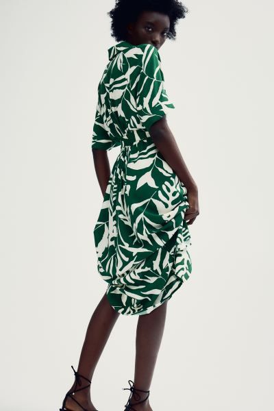 Tie-belt Shirt Dress - Green/Patterned - Ladies | H&M US | H&M (US + CA)