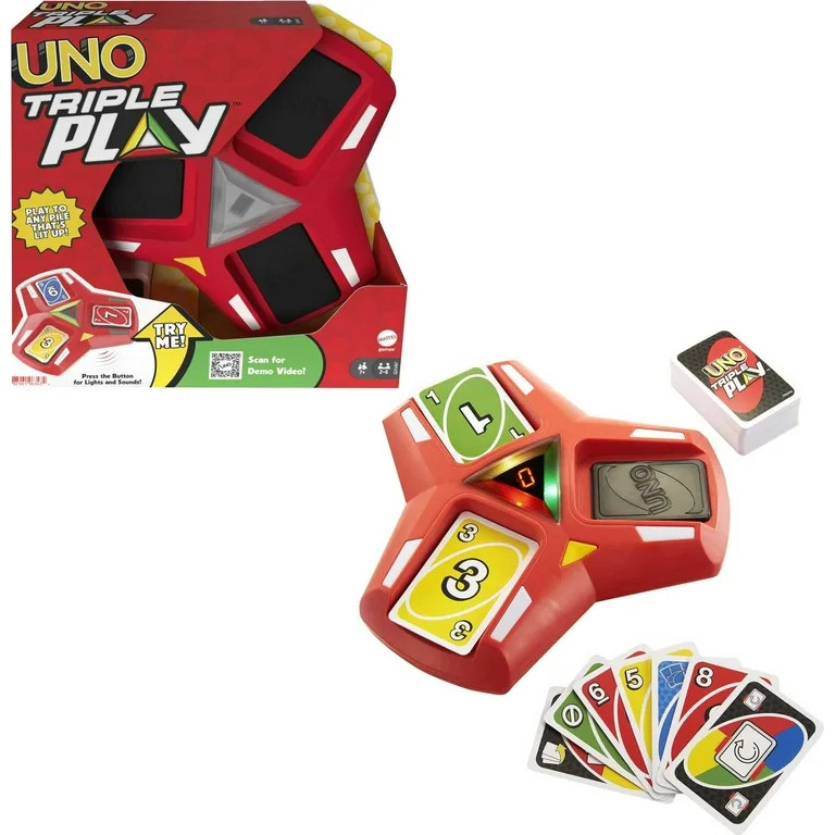 ​UNO Triple Play Card Game with Lights & Sounds & 112 Cards, Kid, Teen & Adult Game Night Gift ... | Walmart (US)